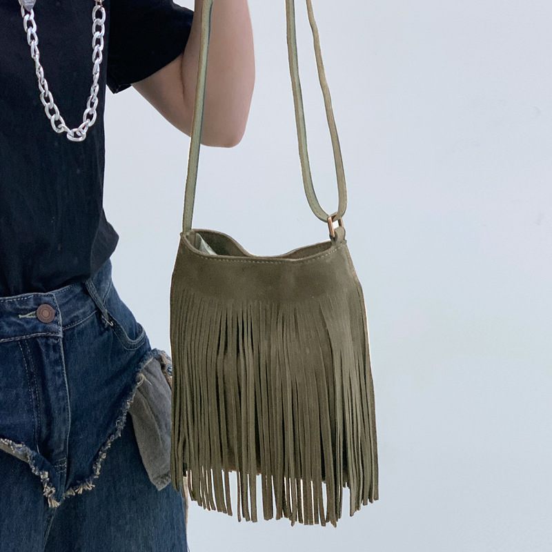 Design Damestas 2024 Nieuwe Retro Tassel Bag Kleine Vierkante Tas Leren Schoudertas Messenger