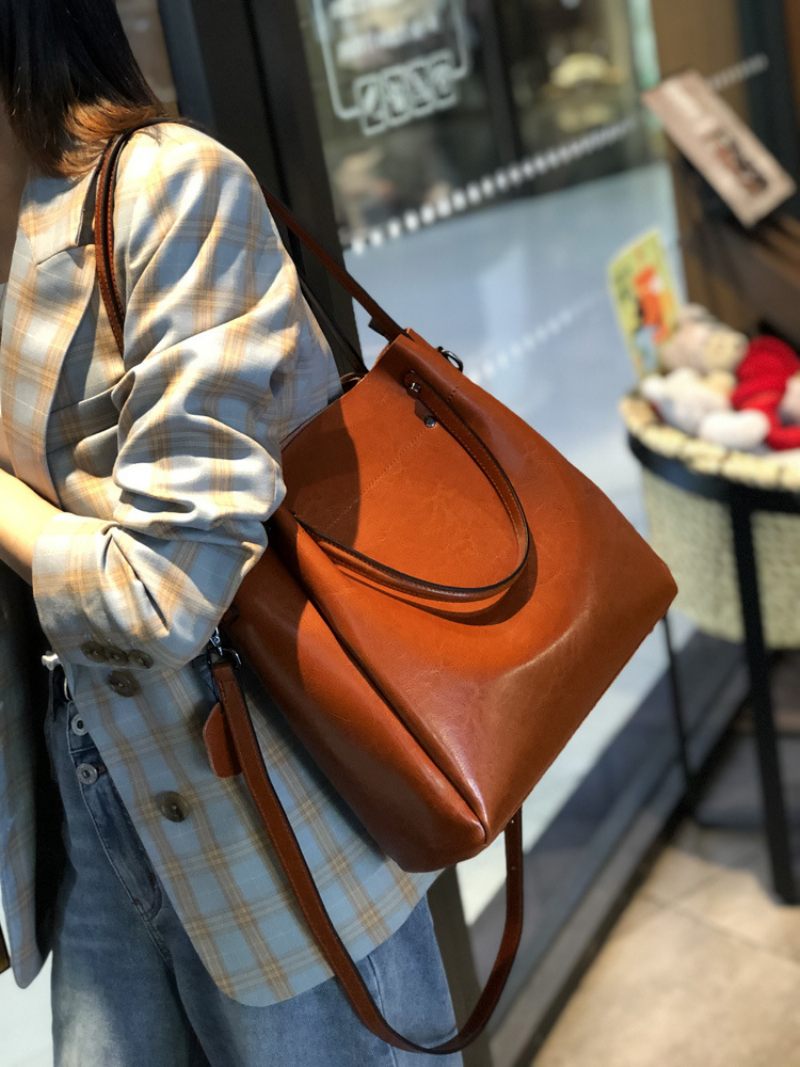 Koeienhuid Grote Vrouwelijke 2024 Nieuwe Schoudertas Draagbare Messenger Bag Echt Lederen Damestas High-end Gevoel