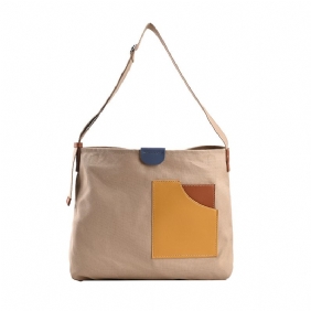 Ontwerp Stiksels Canvas Dames Schoudertas Handvat Casual Messenger Bag