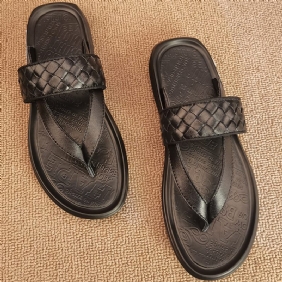 2024 Zomer Nieuwe Mannen Lederen Slippers Strand Schoenen Geweven Retro Sandalen Mannelijke