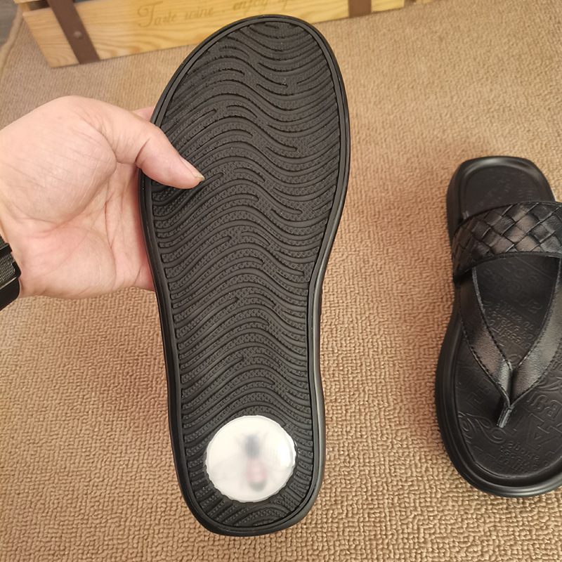 2024 Zomer Nieuwe Mannen Lederen Slippers Strand Schoenen Geweven Retro Sandalen Mannelijke