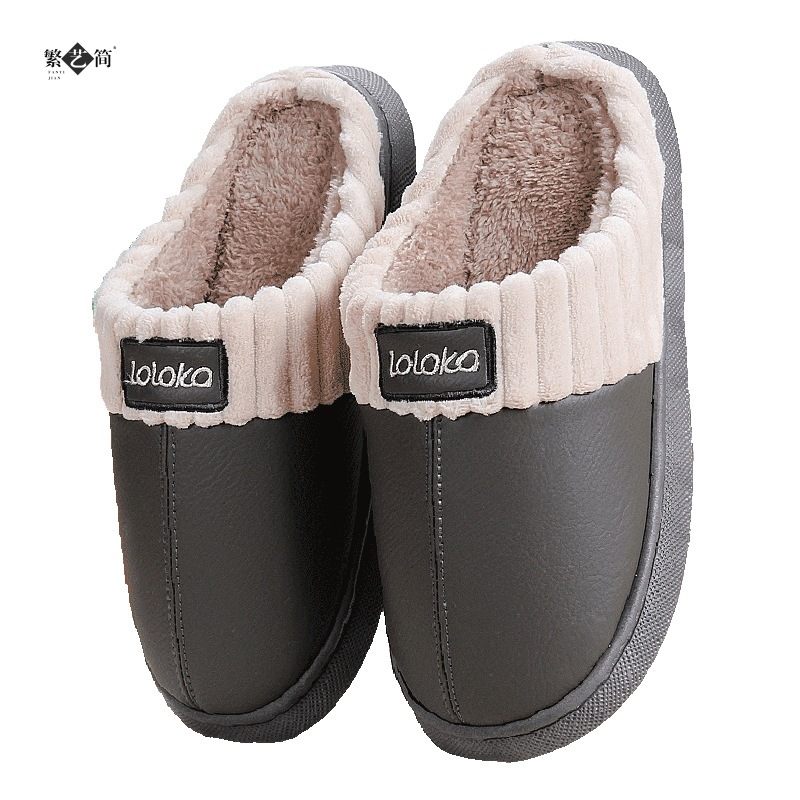 Katoenen Pantoffels Heren Winter Dikke Zolen Indoor Waterdichte Dames Huis Pluche Tas Met Schoenen