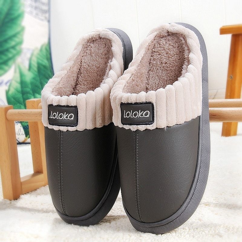 Katoenen Pantoffels Heren Winter Dikke Zolen Indoor Waterdichte Dames Huis Pluche Tas Met Schoenen