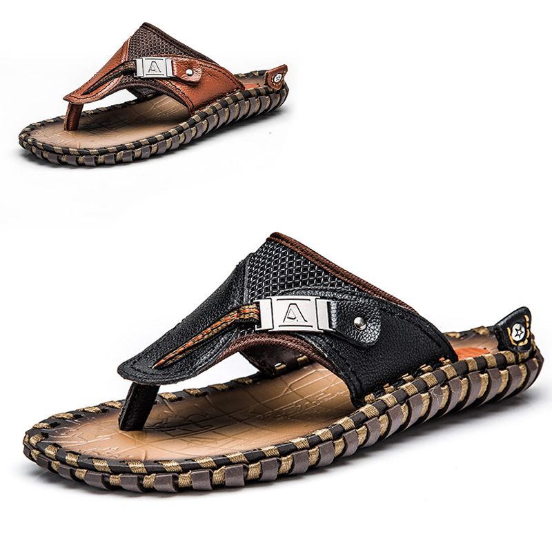 Koeienhuid Comfortabele Mannen Sandalen Slippers Schoenen Zomer Strand Grote Maat Flip-flops 38-48 Yards