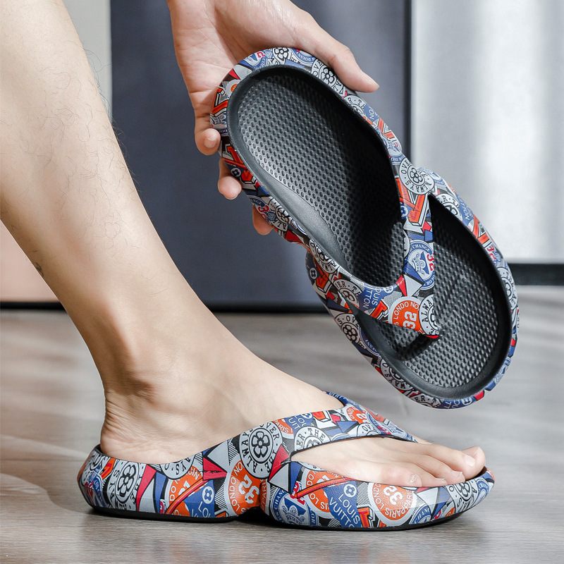 Nieuwe Herensandalen Pantoffels Schoenen Zomerprint Slippers Herenmode Met Dikke Zolen