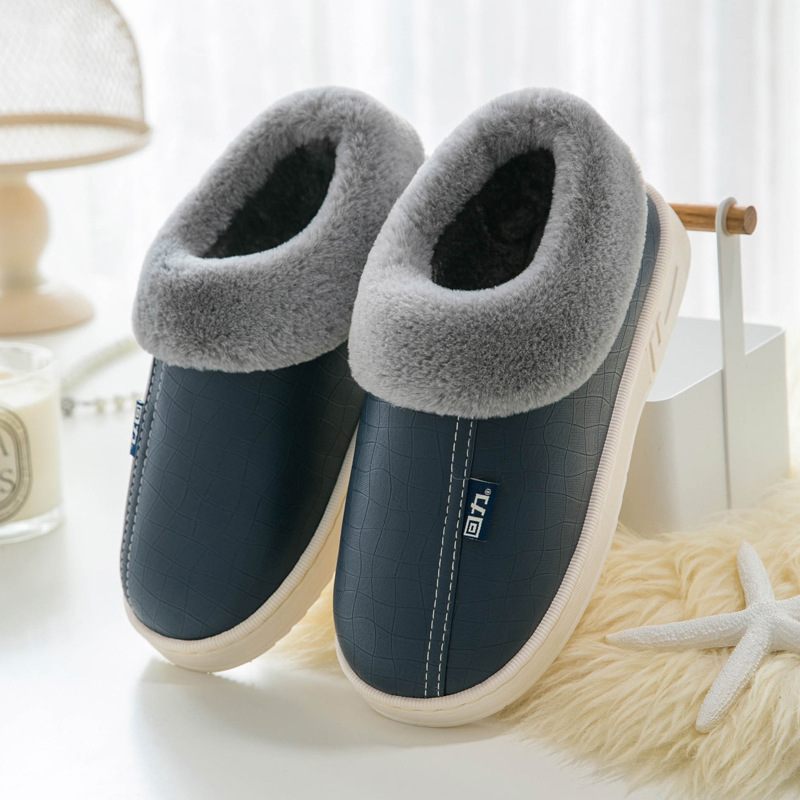 Waterdichte Pluizende Pantoffels Heren Herfst- En Wintertas Met Huiswarme Indoor Antislip Wollen Katoenen Schoenen Dames