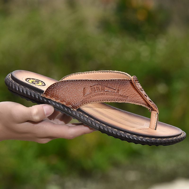 Zomer Leren Slippers Herenslippers Sandalen Pantoffels Antislip Ademende Herenschoenen Casual Strandschoenen