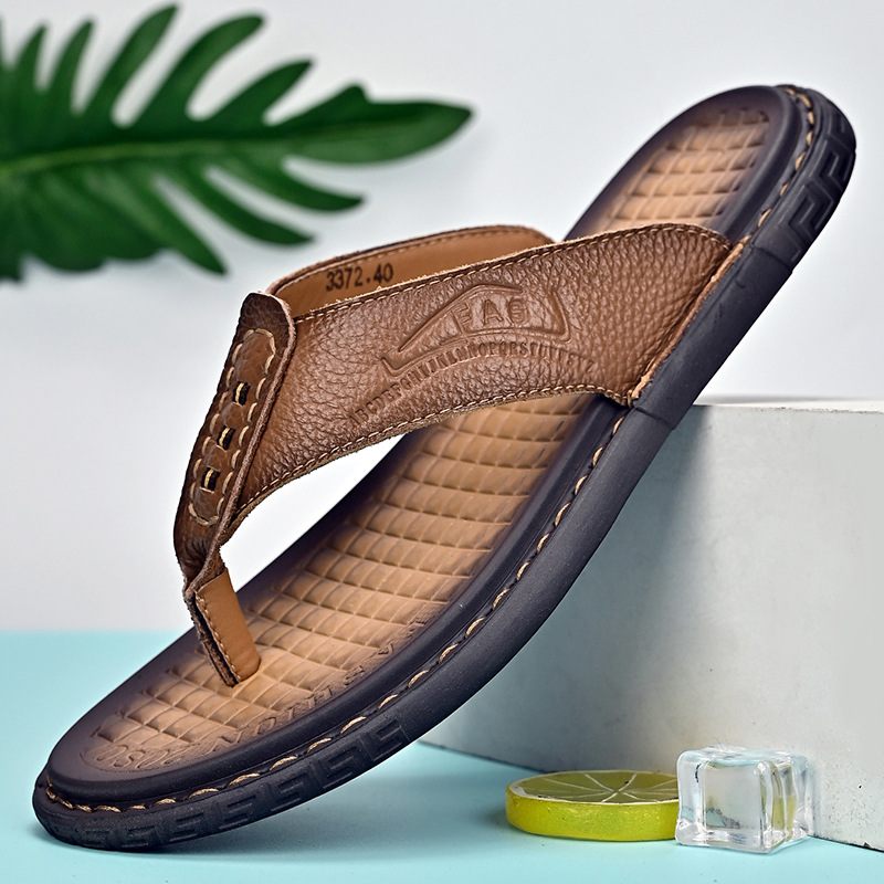 Zomer Leren Slippers Herenslippers Sandalen Pantoffels Antislip Ademende Herenschoenen Casual Strandschoenen