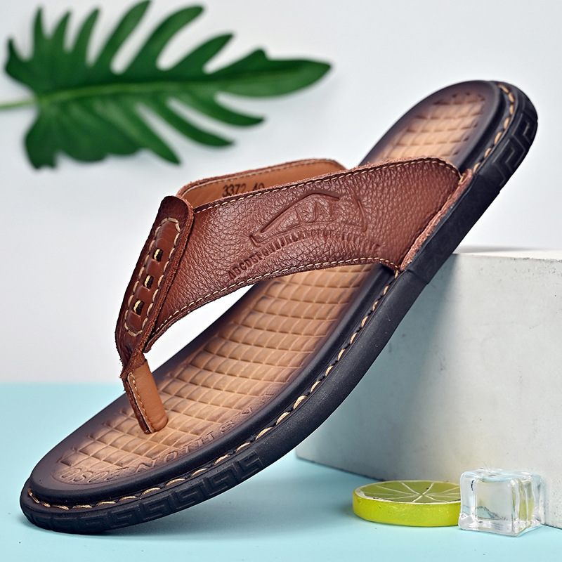 Zomer Leren Slippers Herenslippers Sandalen Pantoffels Antislip Ademende Herenschoenen Casual Strandschoenen