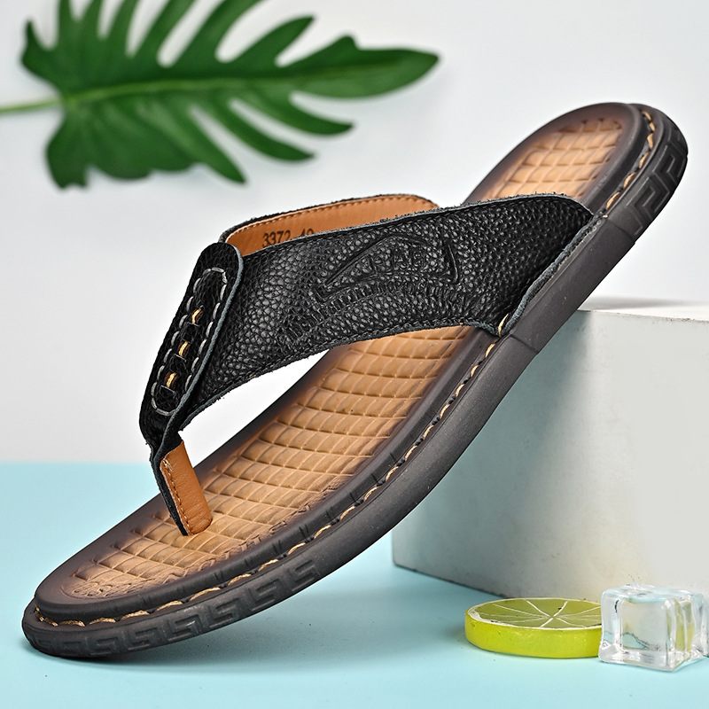 Zomer Leren Slippers Herenslippers Sandalen Pantoffels Antislip Ademende Herenschoenen Casual Strandschoenen