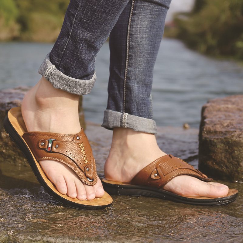 Zomer Nieuwe Herenschoenen Mode Heren Sandalen Antislip Strand Schoenen Open Teen Zachte Bodem Outdoor Lederen Flip-flops Mannen