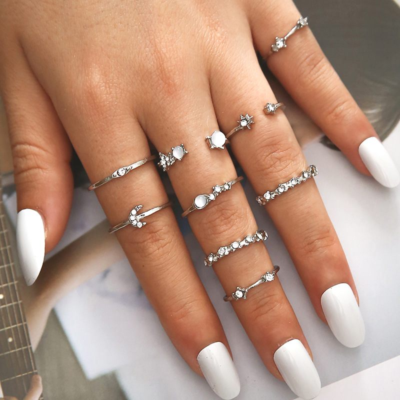 Astral Halve Maan Ring Set Van 9 Creatieve Retro Legering Verbindingsring