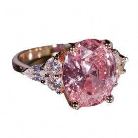 Damesring Pink Crystal Zircon Plated Platinum Rose Gold Ring Magpie