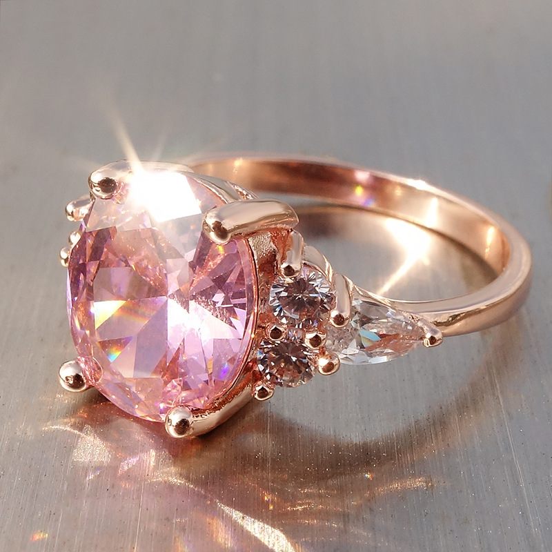 Damesring Pink Crystal Zircon Plated Platinum Rose Gold Ring Magpie