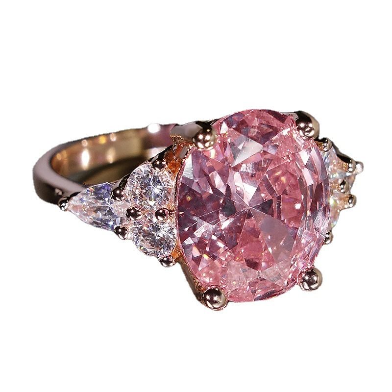 Damesring Pink Crystal Zircon Plated Platinum Rose Gold Ring Magpie