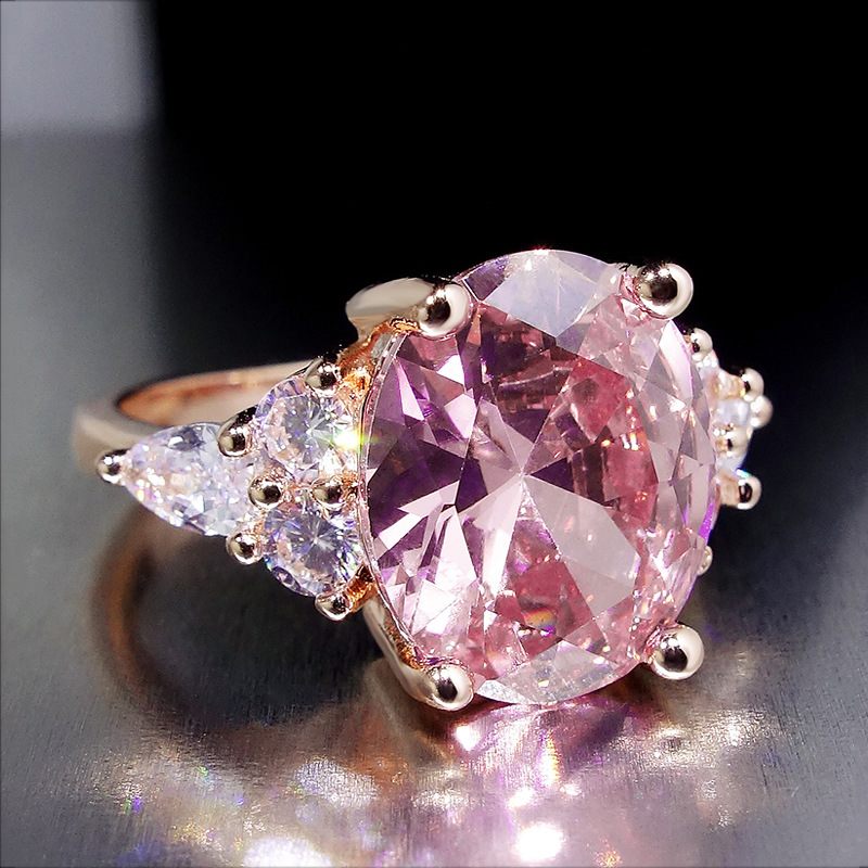 Damesring Pink Crystal Zircon Plated Platinum Rose Gold Ring Magpie