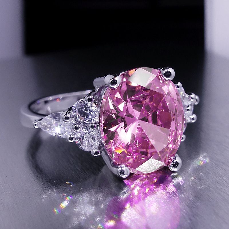 Damesring Pink Crystal Zircon Plated Platinum Rose Gold Ring Magpie