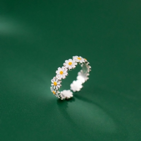 Kleine Daisy Ring Witte Bloem Epoxy Dames Temperament Sieraden