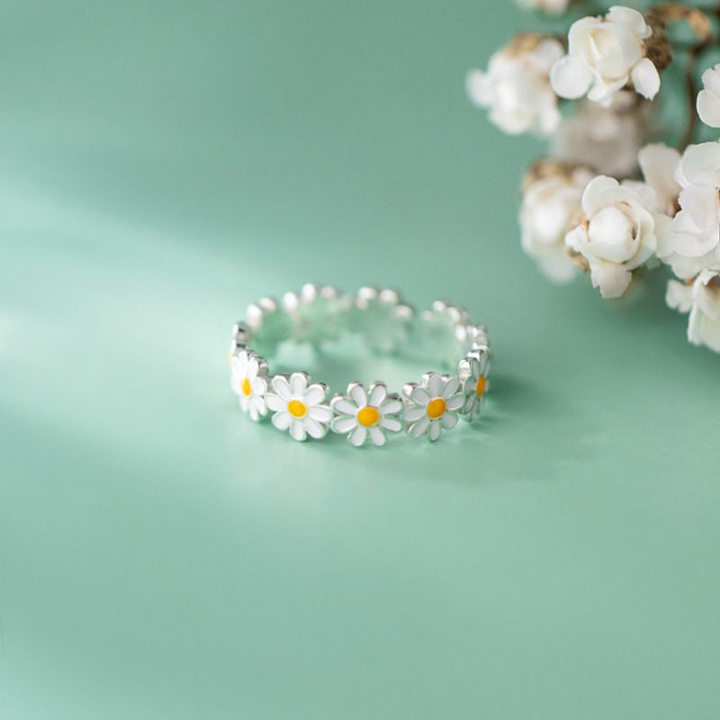 Kleine Daisy Ring Witte Bloem Epoxy Dames Temperament Sieraden