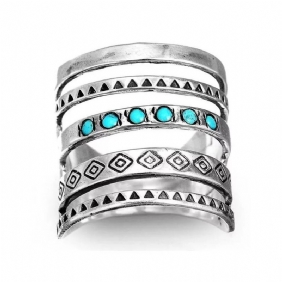 Nieuwe Bohemen Gegraveerde Ring Holle Vintage Blauwe Turquoise