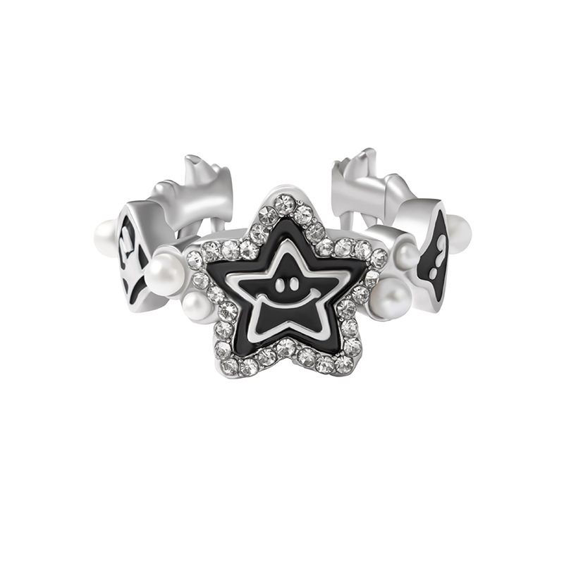 Pearl Lucky Star Ring Opening Verstelbaar Ontwerp Geavanceerde Mode Persoonlijkheid