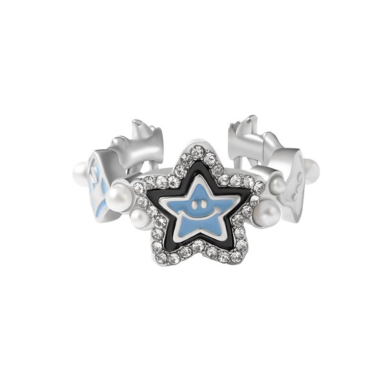 Pearl Lucky Star Ring Opening Verstelbaar Ontwerp Geavanceerde Mode Persoonlijkheid