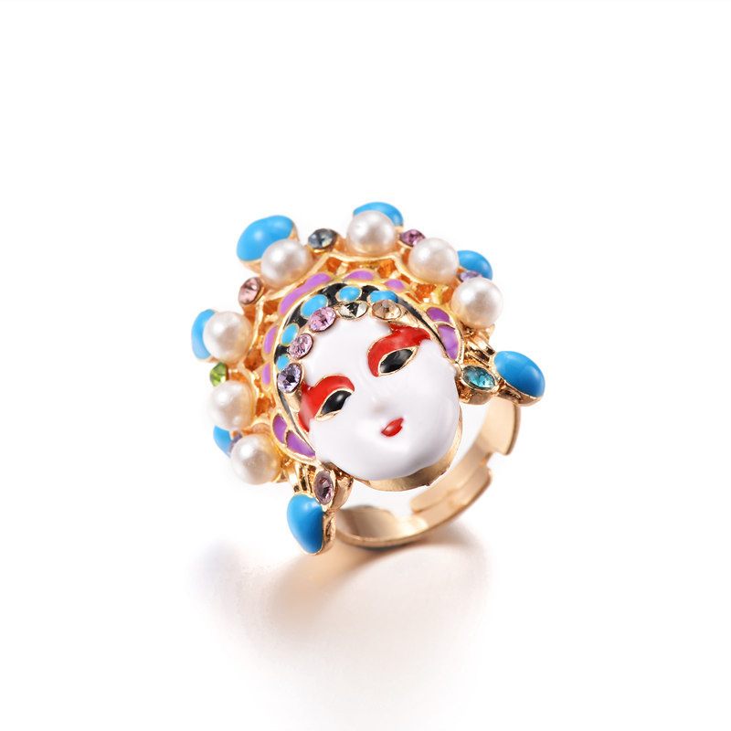 Peking Opera Mes Madan Facebook Ring Creatieve Persoonlijkheid Leuke Wijsvinger Kleine Sieraden