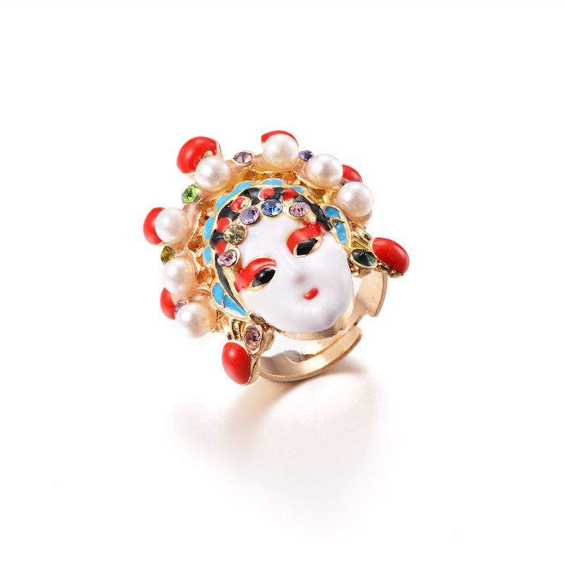 Peking Opera Mes Madan Facebook Ring Creatieve Persoonlijkheid Leuke Wijsvinger Kleine Sieraden