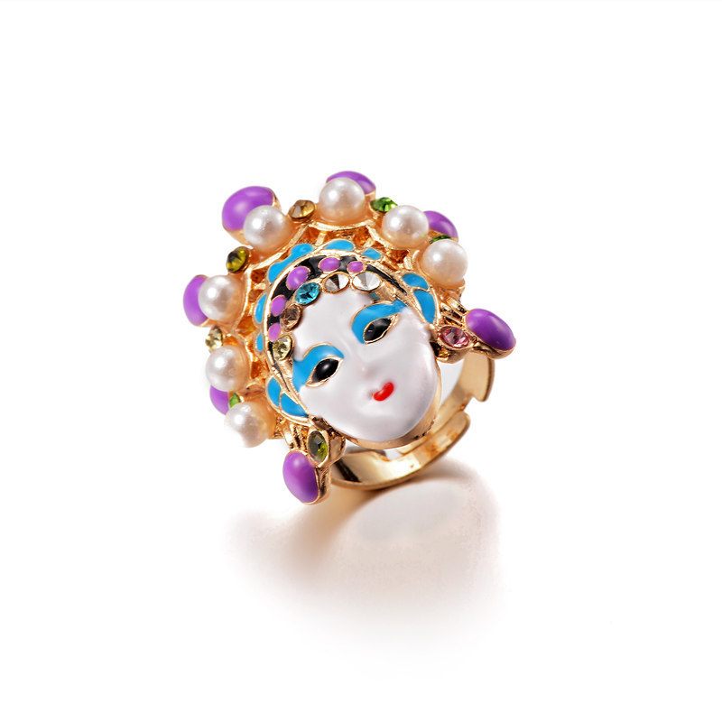 Peking Opera Mes Madan Facebook Ring Creatieve Persoonlijkheid Leuke Wijsvinger Kleine Sieraden