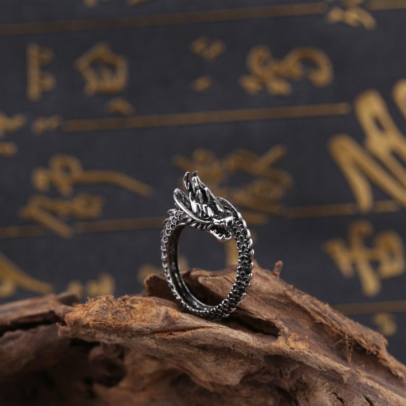 Retro Dragon Ring Heren Dominante Enkele Opening Trendy Heren- En Dames Wijsvingerring