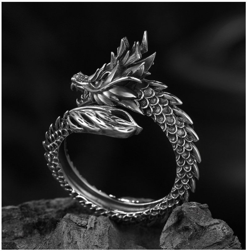 Retro Dragon Ring Heren Dominante Enkele Opening Trendy Heren- En Dames Wijsvingerring