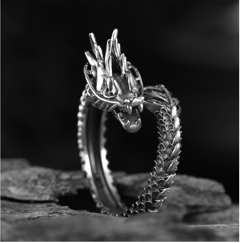 Retro Dragon Ring Heren Dominante Enkele Opening Trendy Heren- En Dames Wijsvingerring