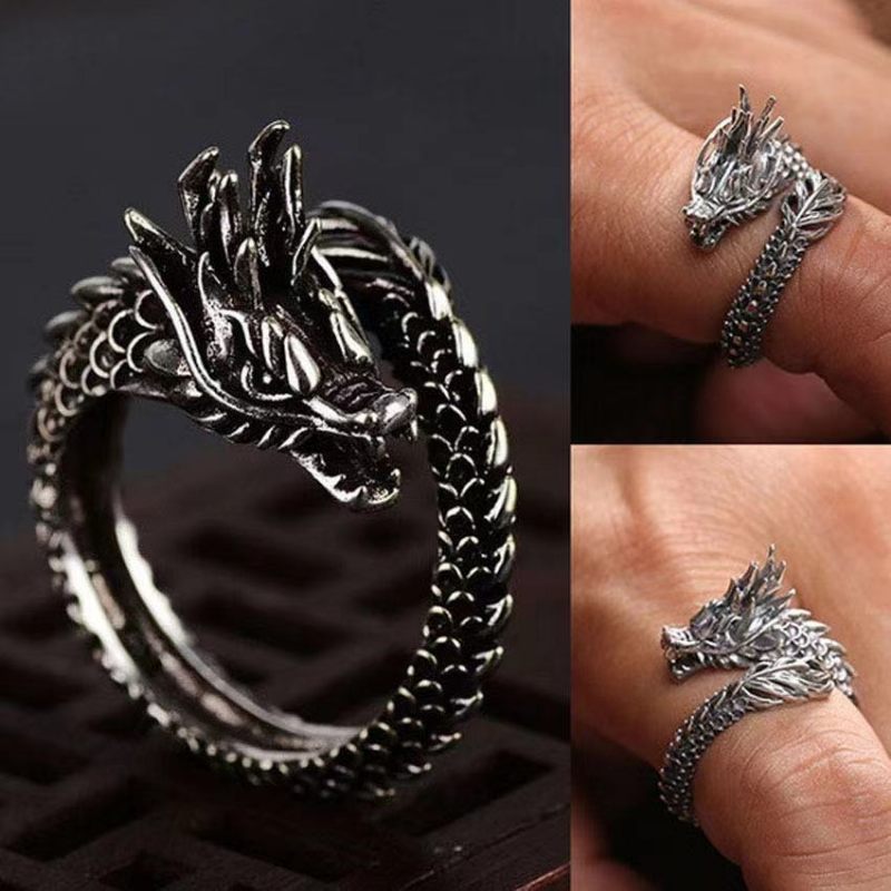 Retro Dragon Ring Heren Dominante Enkele Opening Trendy Heren- En Dames Wijsvingerring