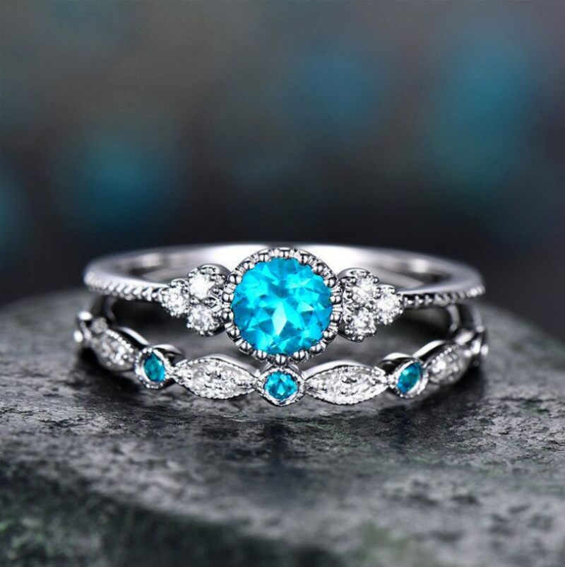 Ringen Fashion Zirconia Dames Set Van Twee Micropaved Emerald Ring Sieraden