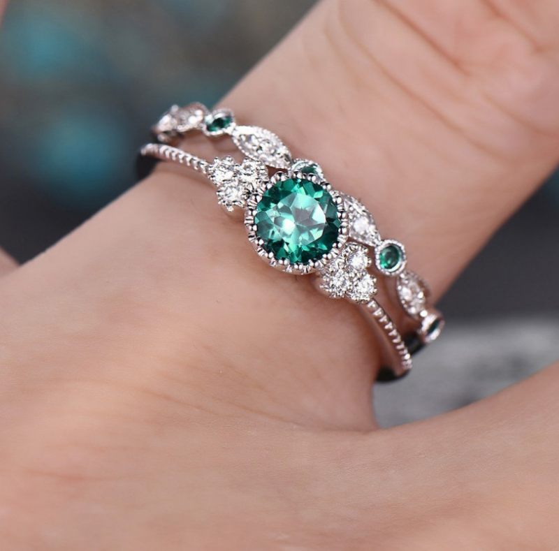 Ringen Fashion Zirconia Dames Set Van Twee Micropaved Emerald Ring Sieraden