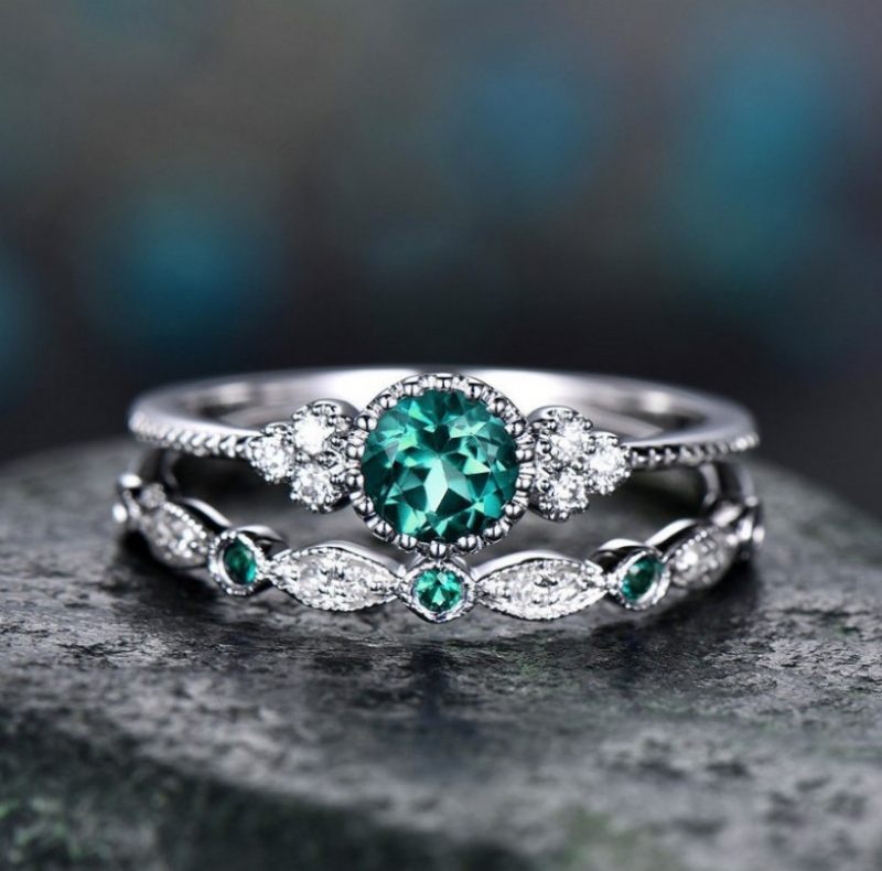 Ringen Fashion Zirconia Dames Set Van Twee Micropaved Emerald Ring Sieraden