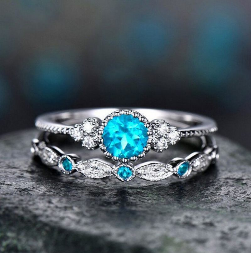 Ringen Fashion Zirconia Dames Set Van Twee Micropaved Emerald Ring Sieraden