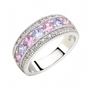 Roze Diamant Dames Trouwring High-end Micro-ingelegde Kleur Zirkoon Ring Kruis-spiegel Creatieve Handsieraden