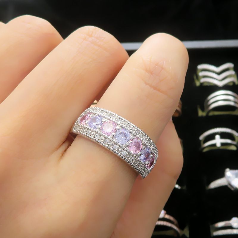 Roze Diamant Dames Trouwring High-end Micro-ingelegde Kleur Zirkoon Ring Kruis-spiegel Creatieve Handsieraden