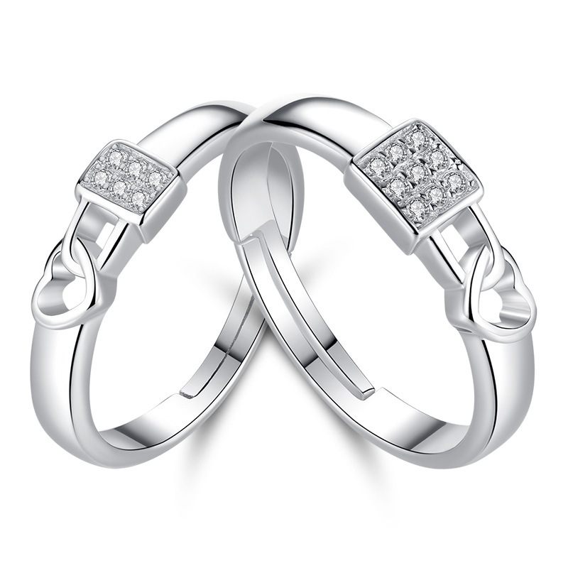 S925 Silver Lock Heart Couple Rings Een Paar Geliefden Mannen En Vrouwen Ring Verjaardagscadeau