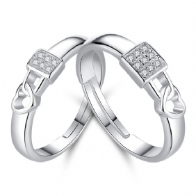 S925 Silver Lock Heart Couple Rings Een Paar Geliefden Mannen En Vrouwen Ring Verjaardagscadeau