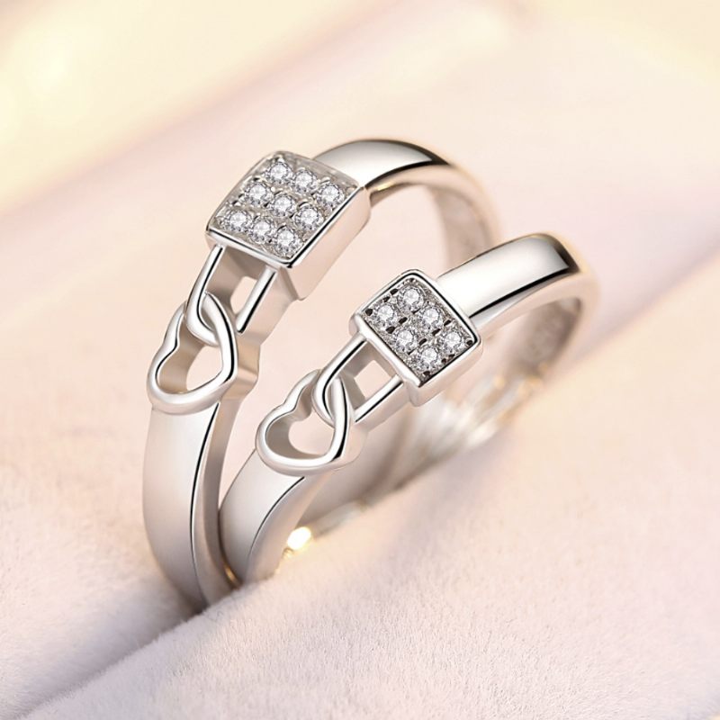 S925 Silver Lock Heart Couple Rings Een Paar Geliefden Mannen En Vrouwen Ring Verjaardagscadeau