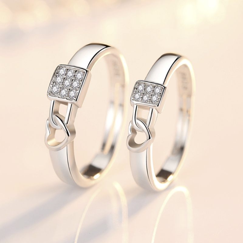 S925 Silver Lock Heart Couple Rings Een Paar Geliefden Mannen En Vrouwen Ring Verjaardagscadeau