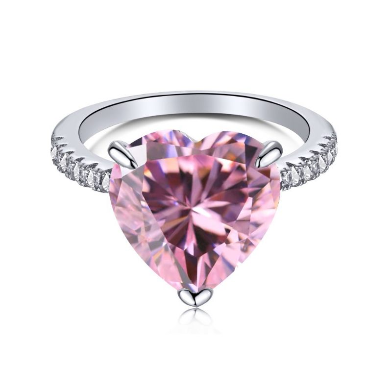 S925 Sterling Zilveren Ring Vrouwelijke Waterdruppel Mode Rij Diamanten Schattige Perzik Hart Temperament Vierkante Roze High Carbon