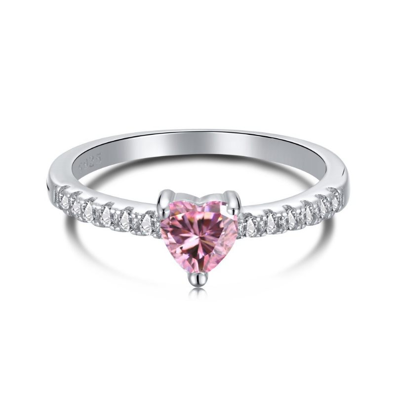 S925 Sterling Zilveren Ring Vrouwelijke Waterdruppel Mode Rij Diamanten Schattige Perzik Hart Temperament Vierkante Roze High Carbon