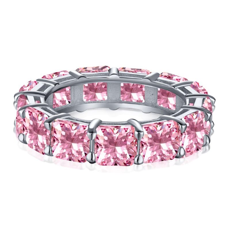 S925 Sterling Zilveren Ring Vrouwelijke Waterdruppel Mode Rij Diamanten Schattige Perzik Hart Temperament Vierkante Roze High Carbon