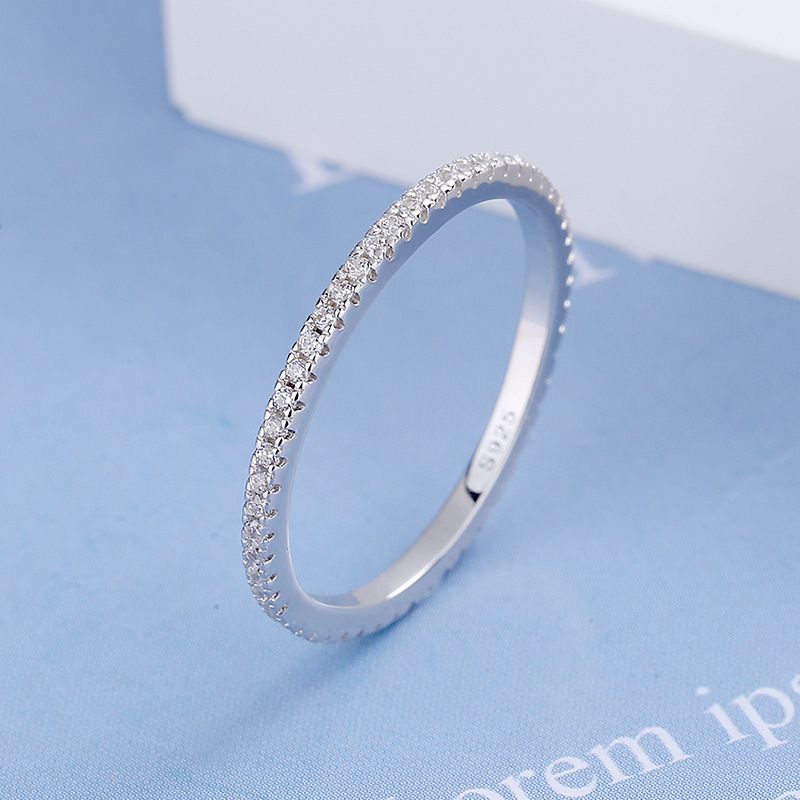 S925 Sterling Zilveren Ring Vrouwen Volledige Diamanten Enkele Rij Strip Staart Wijsvinger