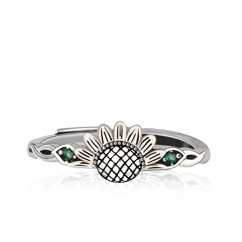 Valentijnsdag Origineel Ontwerp Paar Ring Zonnebloem Retro Kunst Sterling Zilveren S925