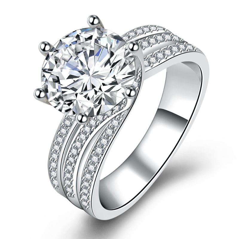 Volledige Diamanten Grote Losse Stenen Ring High-end Zirkoon Verlovingsring Twist Full Diamond Classic Six Prong