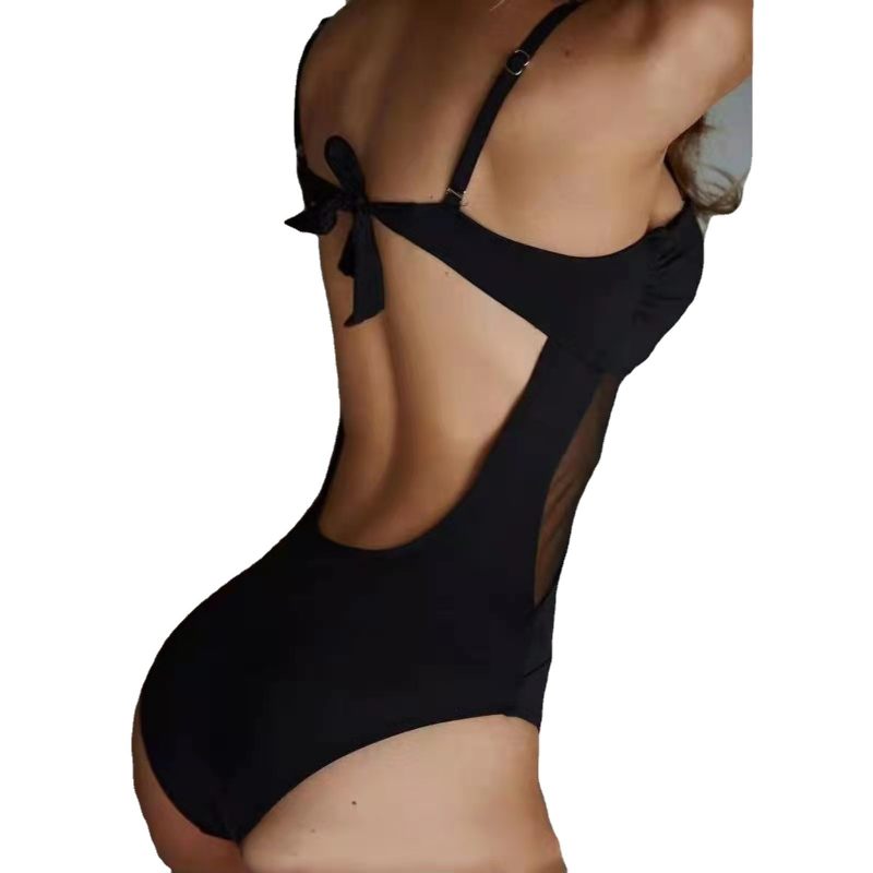 2024 Bikini Pure Kleur Sexy Mesh Stiksels Holle Bikinizwempak Uit Één Stuk Dames